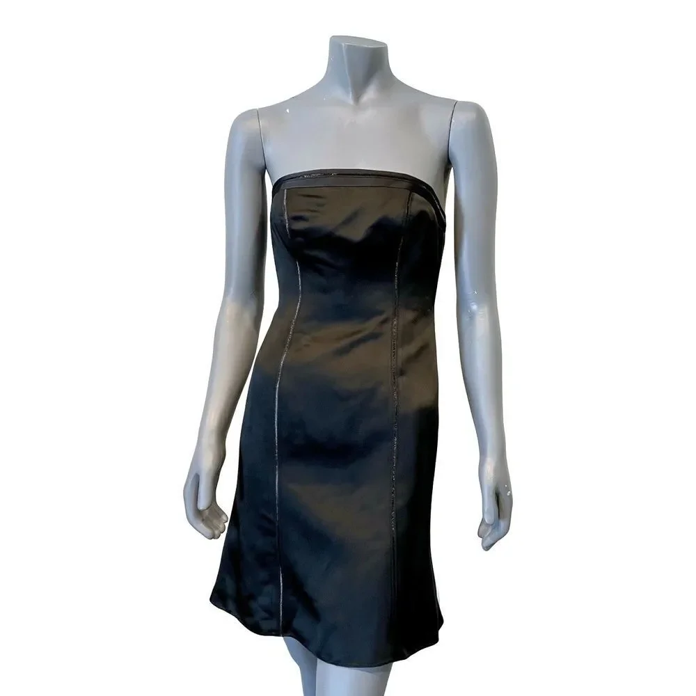 Ann Taylor Womens Dress Fit Flare Black Strapless Satin Cocktail Solid 2P